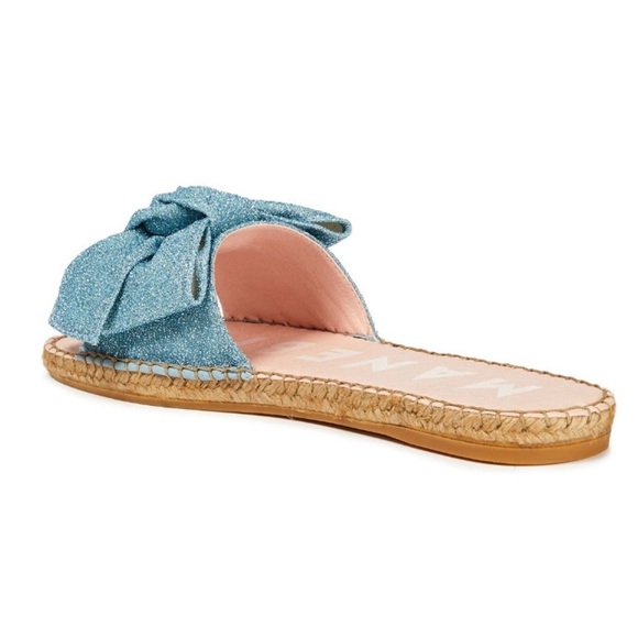 MANEBI Bow-embellished Lurex Metallic Espadrille Slides Women’s Sz 39 (US 9) NEW - Picture 5 of 10